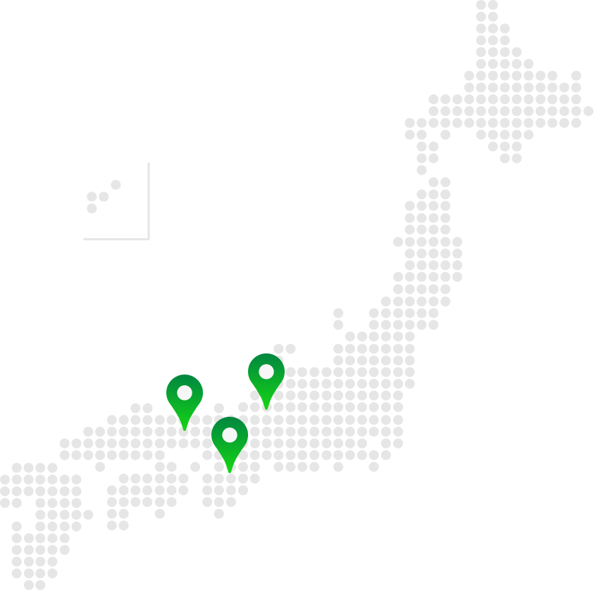 京都・滋賀・大阪の拠点位置を示す日本地図